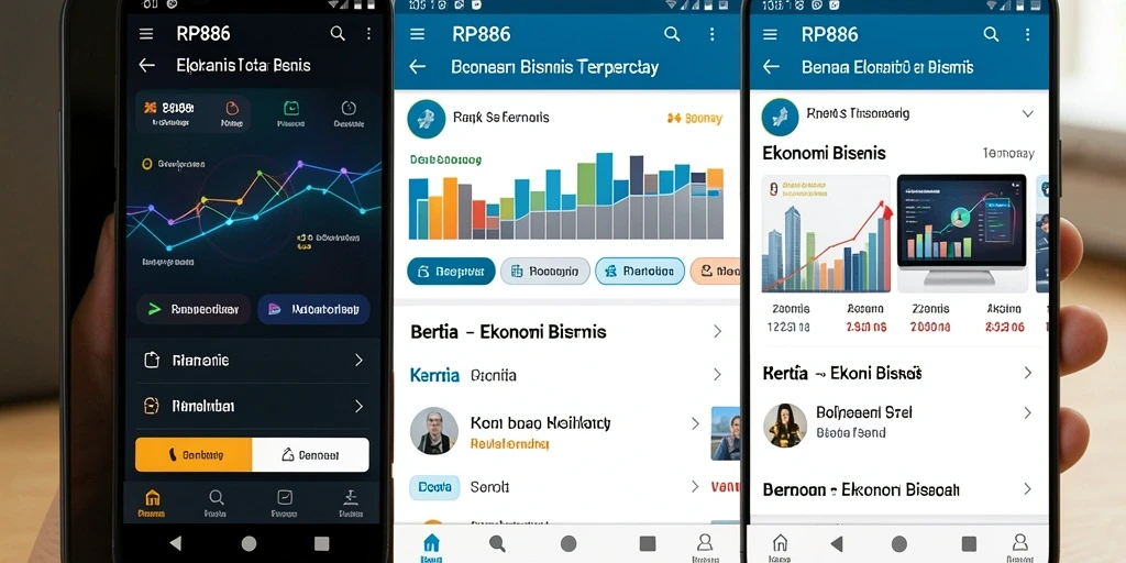 Antarmuka aplikasi RP886 menampilkan berita Ekonomi Bisnis secara jelas.