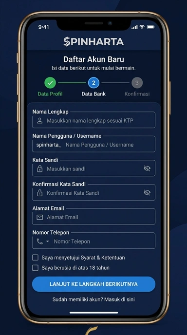 Tampilan halaman daftar spinharta