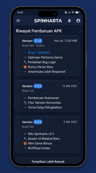 Tampilan riwayat versi spinharta